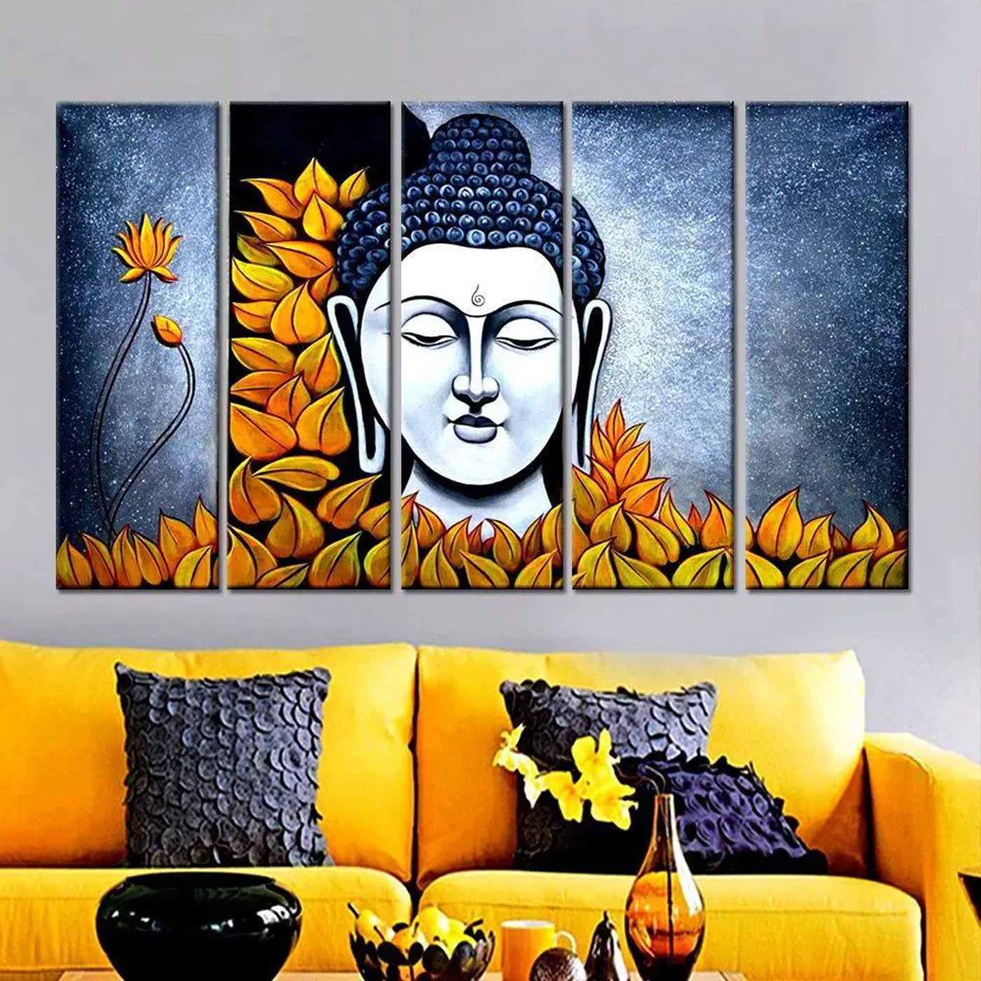 five panel attractive budhha wall art painting