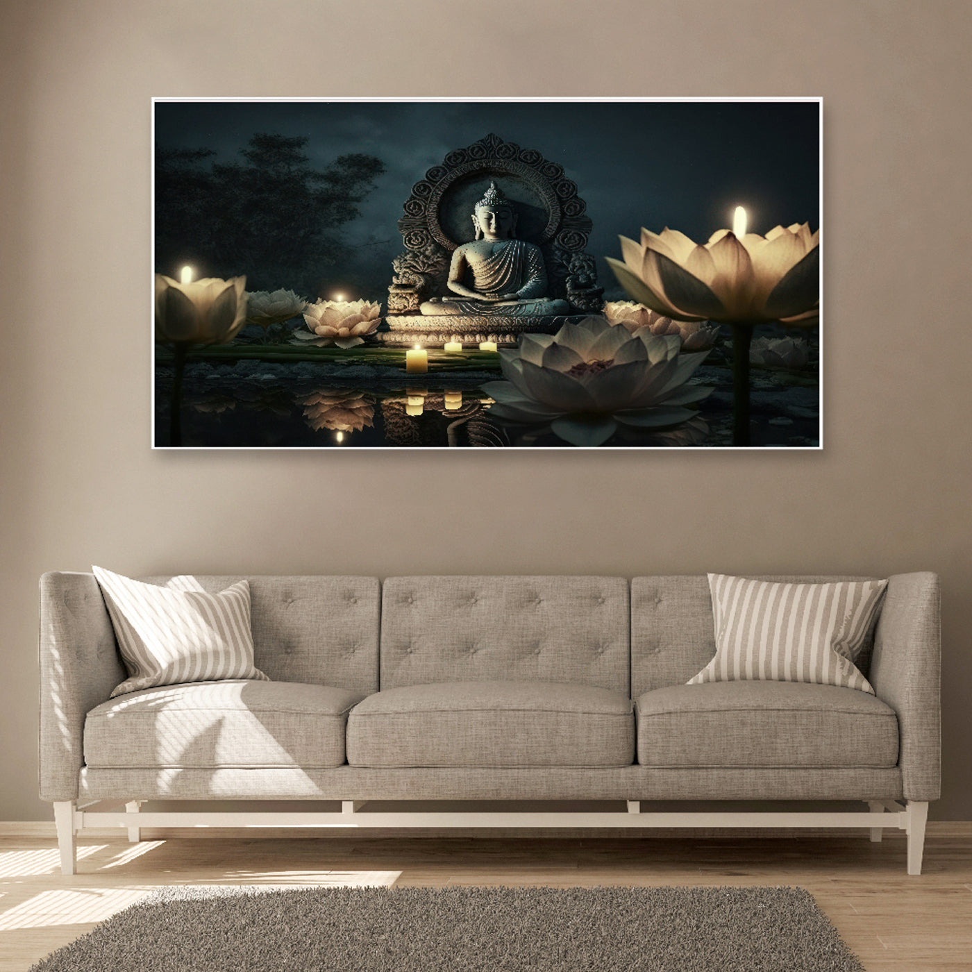 Blissful meditating Buddha Canvas Wall Art Painting for Home and Office Décor with floating frame (48 x 24 ) Inch