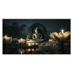 Blissful meditating Buddha Canvas Wall Art Painting for Home and Office Décor with floating frame (48 x 24 ) Inch