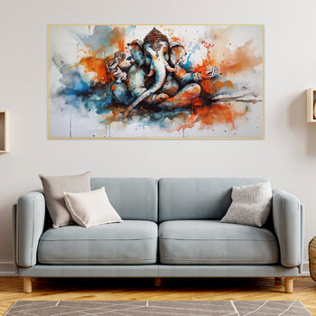 Shri Ganesh Canvas Floating Framed Wall Art Painting for Home and Office Décor (48 x 24 ) Inch