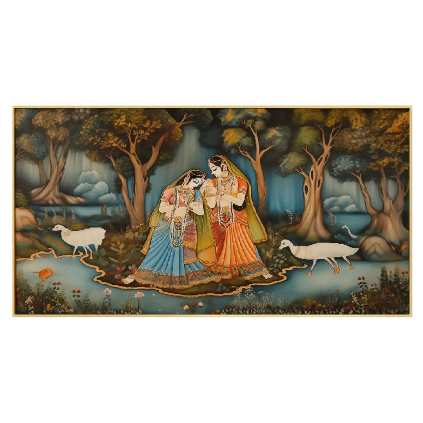 Two Women Floating Framed Canvas Wall Art Painting for Home and Office Décor (48 x 24 ) Inch