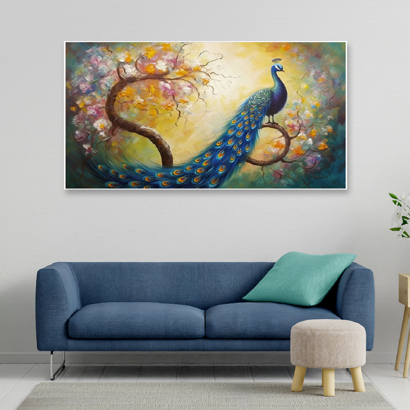 A Stunning Celebration of Nature's Beauty and Elegance Beautiful Peacock Canvas Wall Art Painting for Home and Office Decor (48 x 24 ) Inch