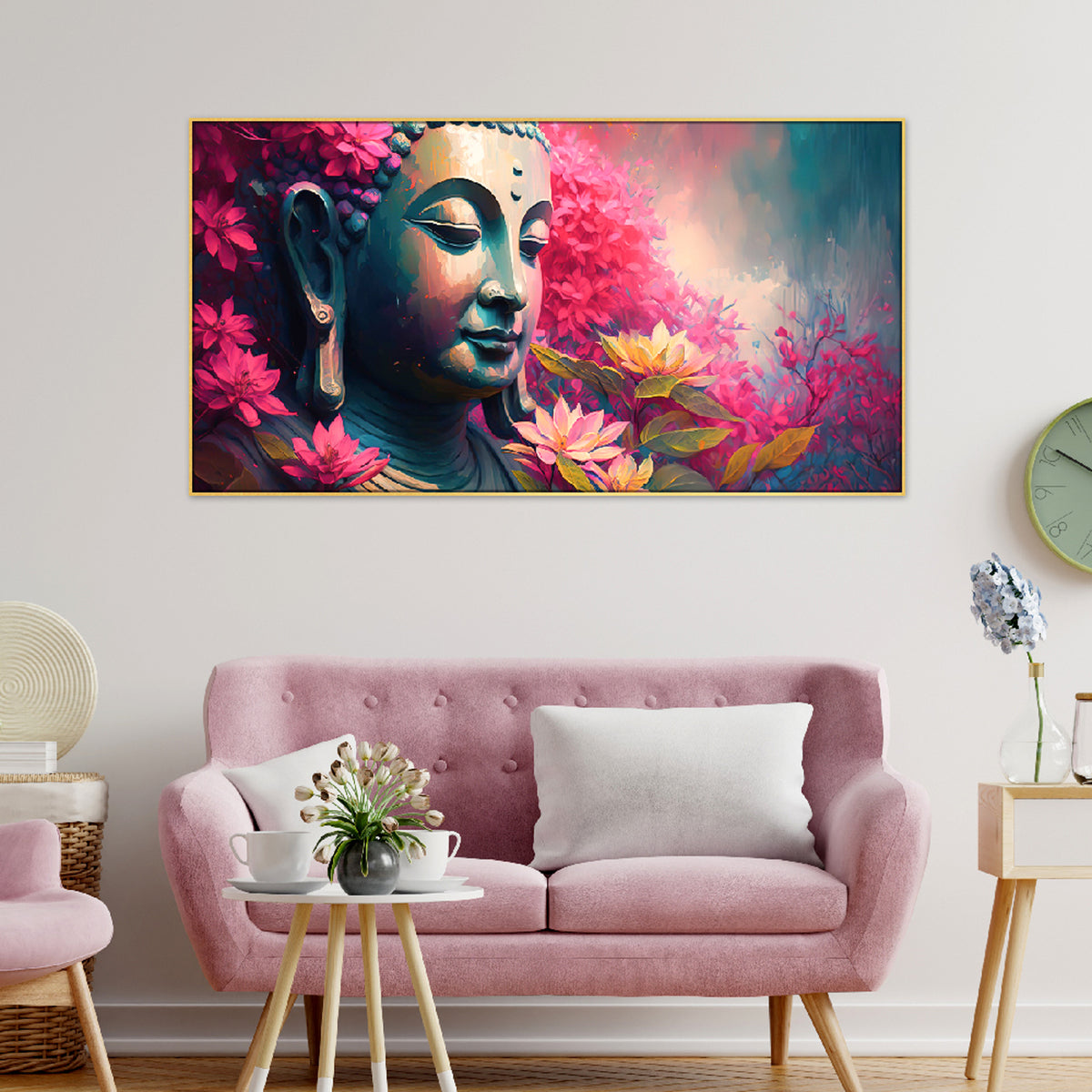 Nirvana Floating Framed Lord Buddha Canvas Wall Art for Home and