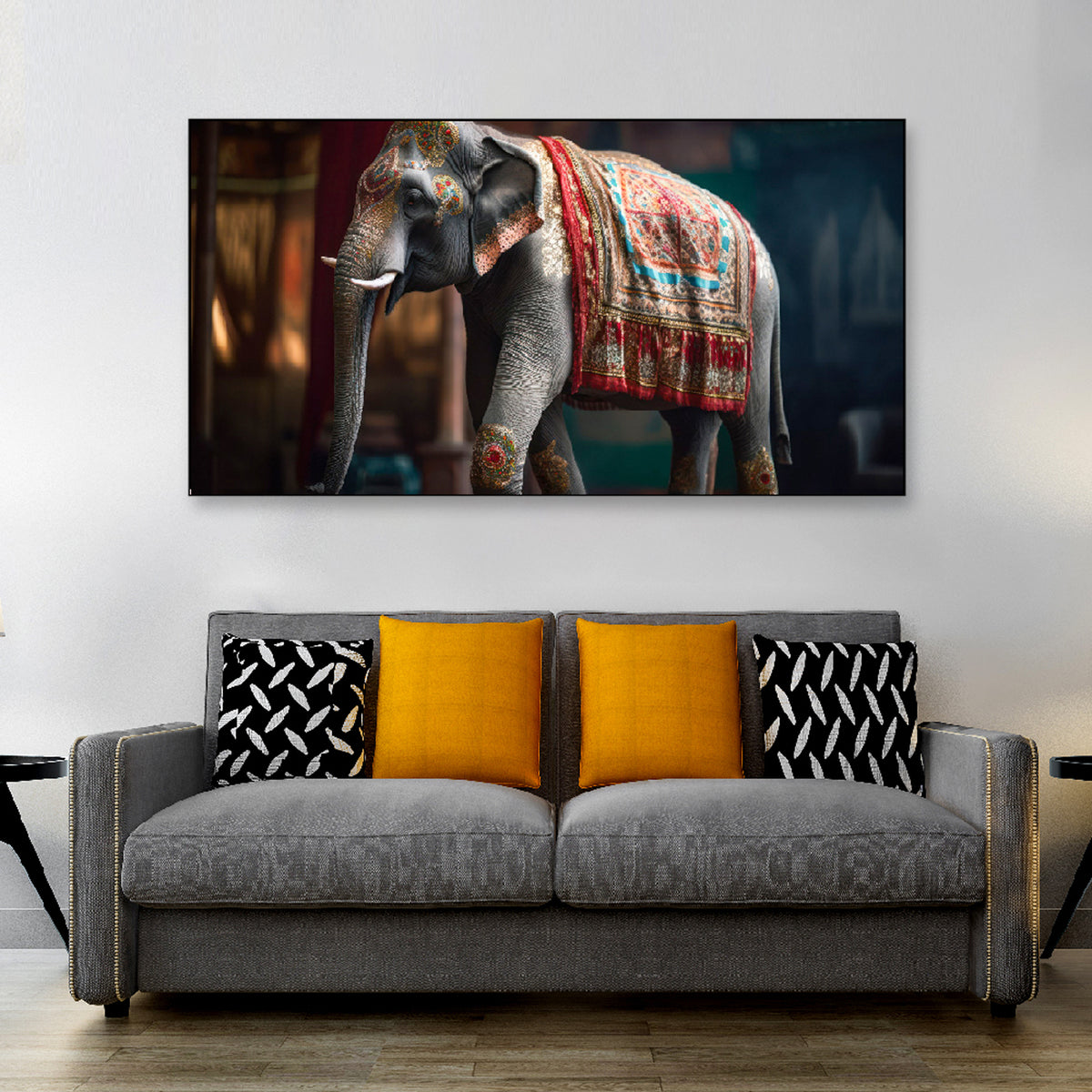 Gajraj Framed Elephant Canvas Wall Art for Home and Office Decor(48 x 24 ) Inch