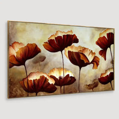Harmonious Elegance Wooden Framed Canvas Painting with Abstract Brown Flowers Design, Blending Nature and Art for Wall Decor (48 x 24 ) Inch