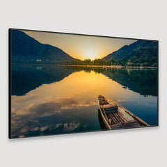 Panoramic Wooden Framed Canvas Painting of a Sunrise Ocean Scenery, Transforming Your Home and Office with a Horizon of Tranquility (48 x 24 ) Inch