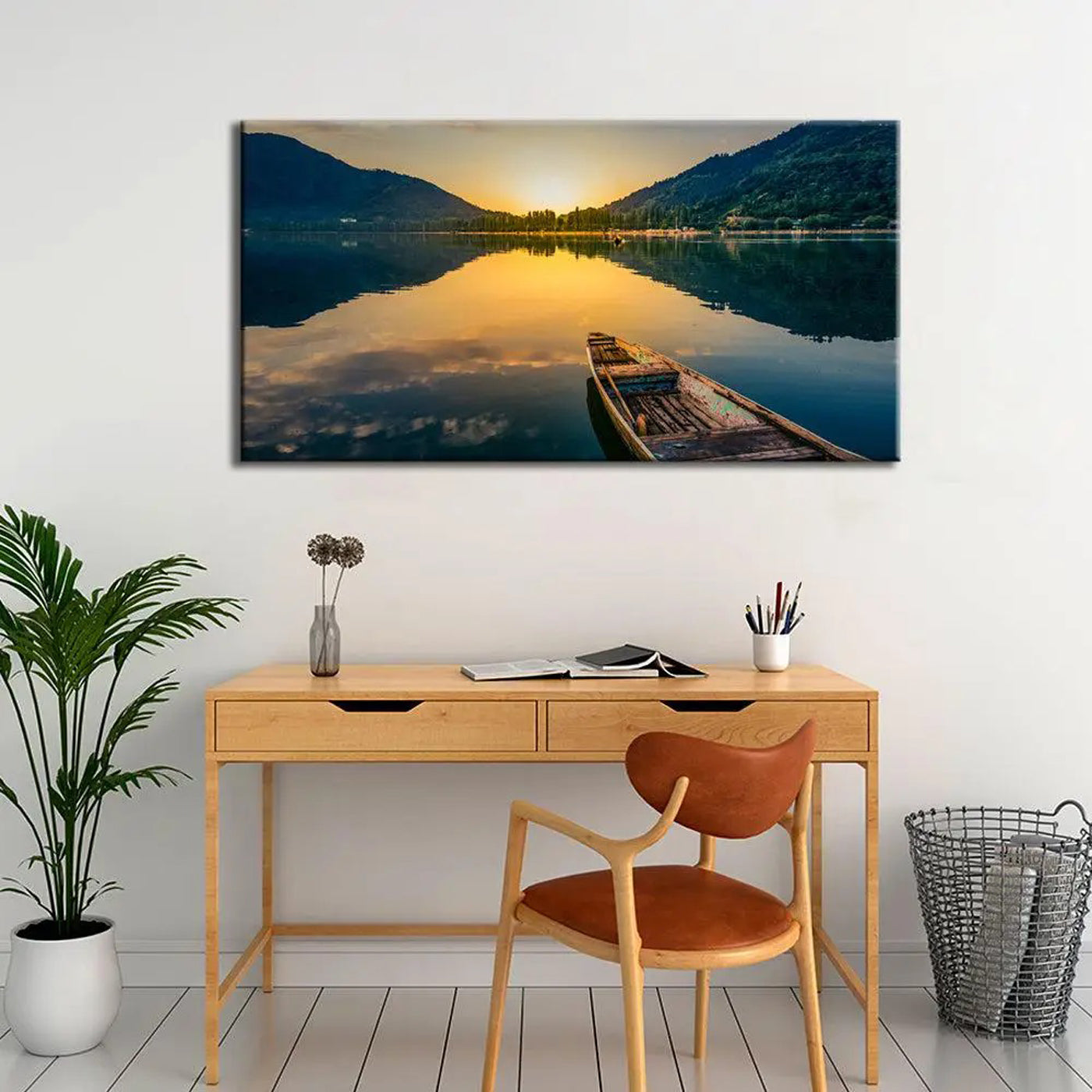 Panoramic Wooden Framed Canvas Painting of a Sunrise Ocean Scenery, Transforming Your Home and Office with a Horizon of Tranquility (48 x 24 ) Inch