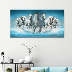 White Horses in the sea Wood Frame Canvas Wall Painting for Home and Office Decor ( 48 x 24) Inch