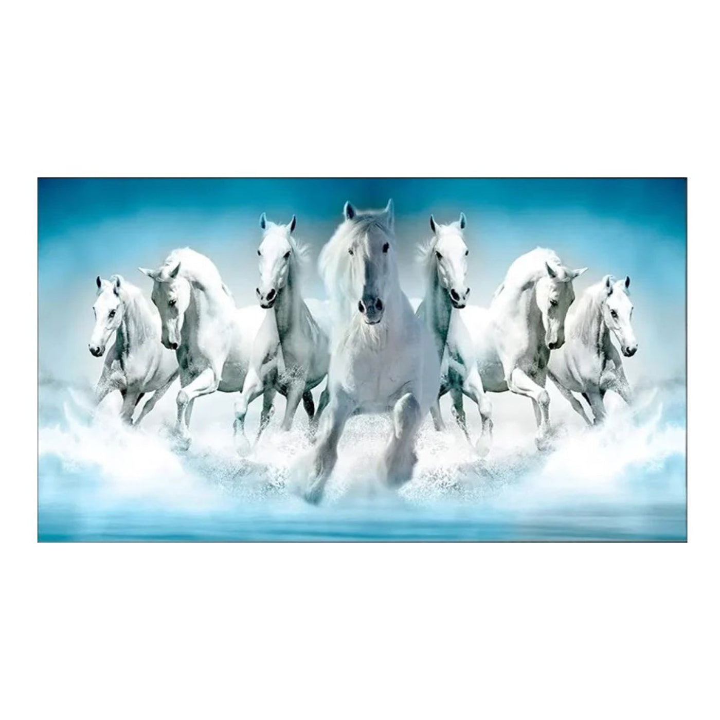 White Horses in the sea Wood Frame Canvas Wall Painting for Home and Office Decor ( 48 x 24) Inch