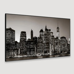 Night in Manhattan Floating Framed wall art Painting for Home and Office Decor (48 x 24) Inch