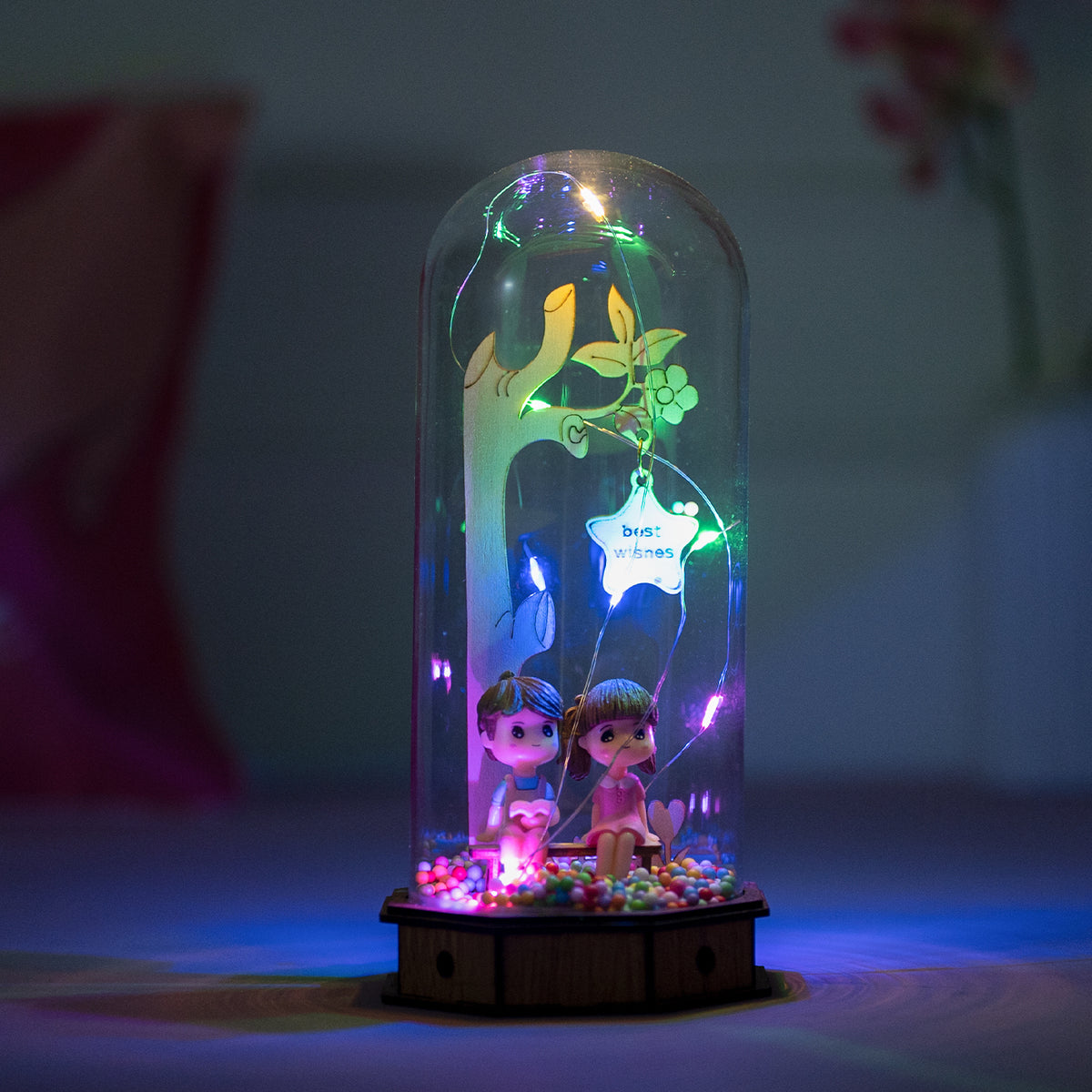 Romantic Love Couple with Led Light Lamp Showpiece with Assorted Greeting Card