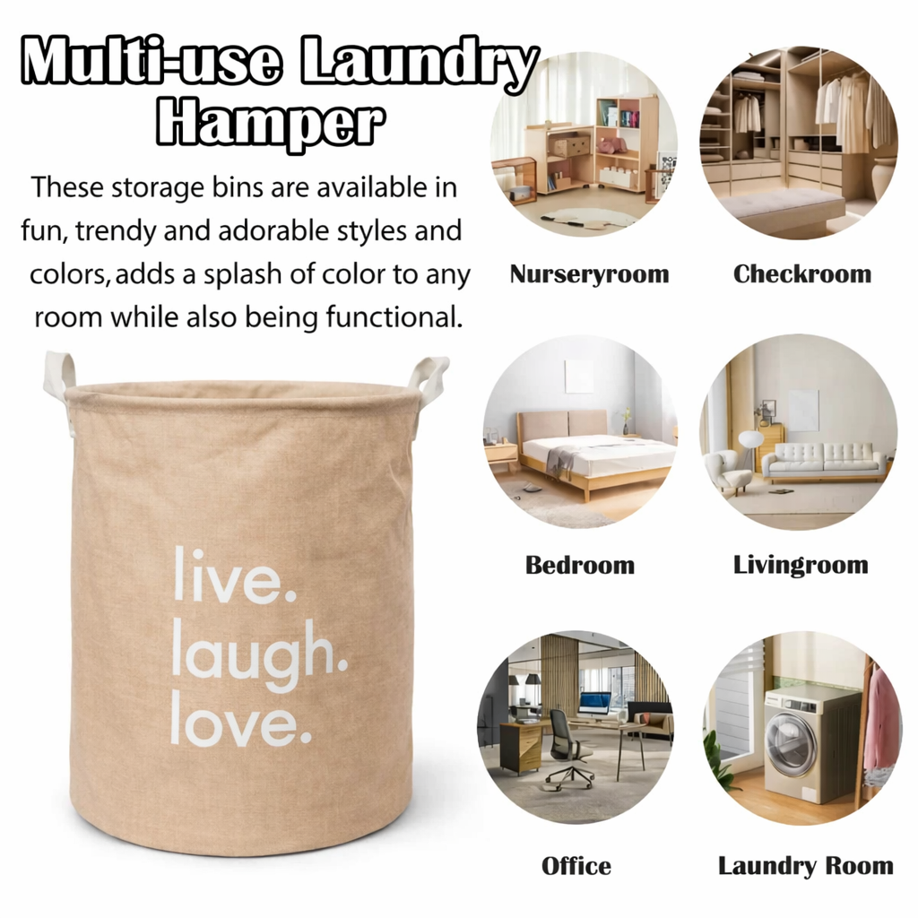 Foldable Laundry Basket for Clothes (Brown | “live laugh love”)