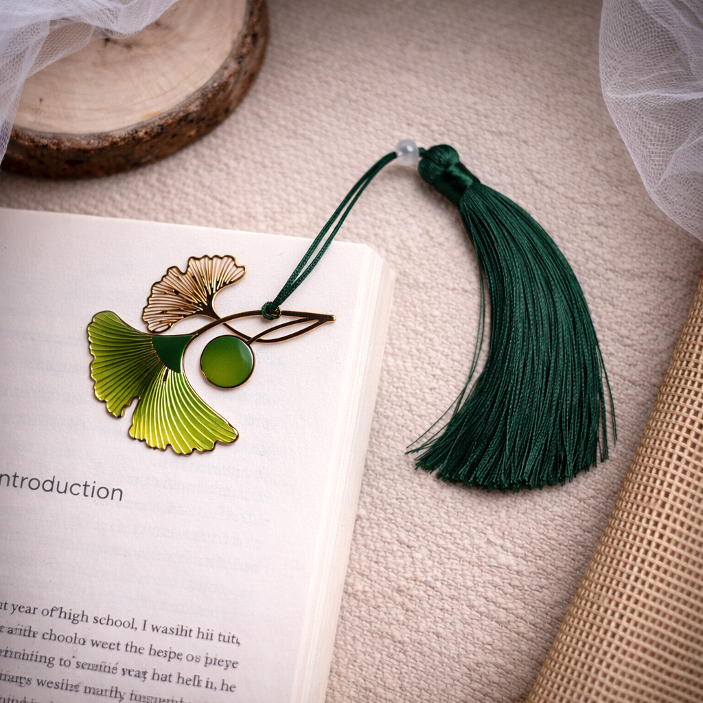 Brass Bookmarks Handcrafted Flower Design Green Bookmark with Tassel Gift for Teachers, Readers , Book Lovers, Student