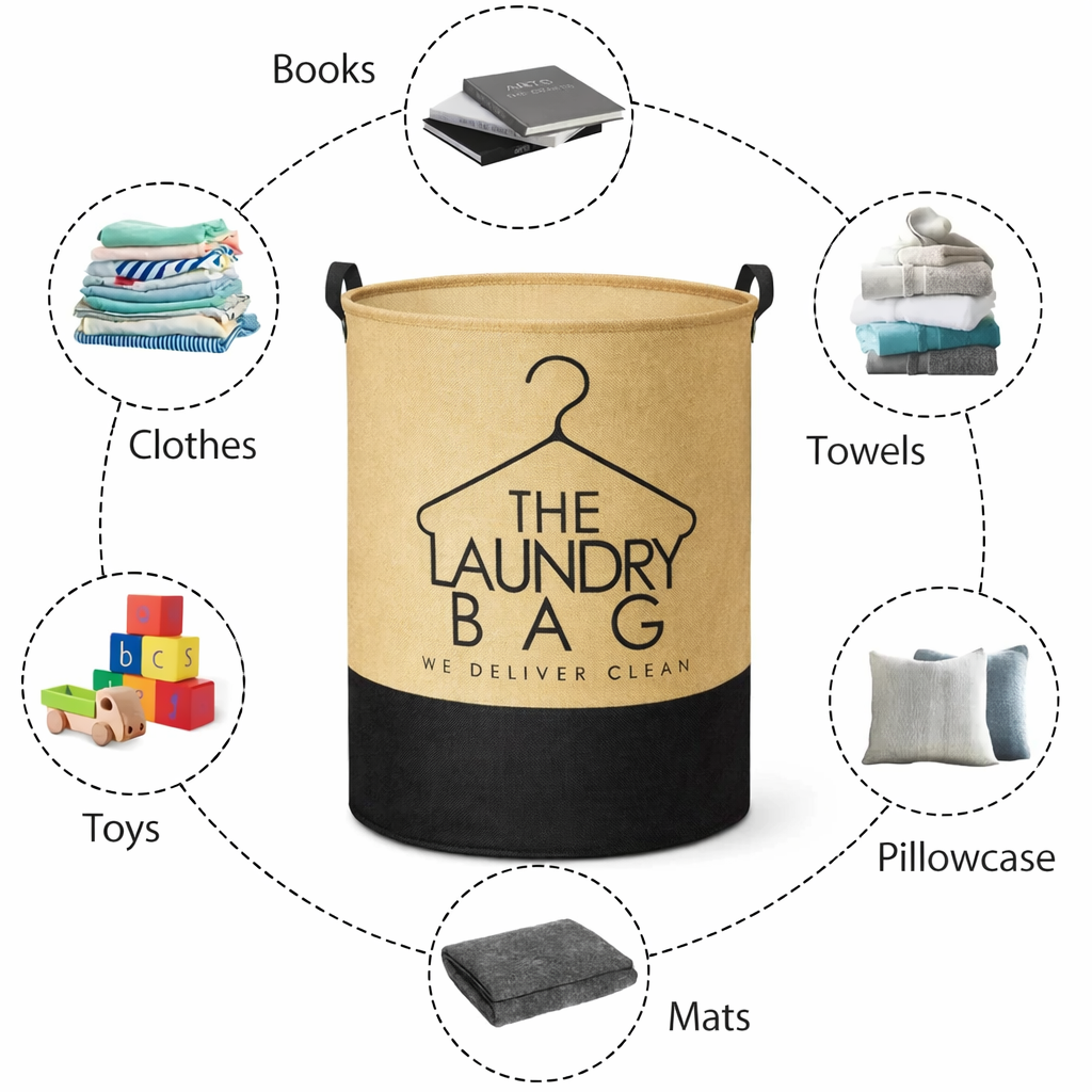 Jute Laundry Basket Large | Collapsible Laundry Hamper with Handles | Stylish Fabric Laundry Storage for Home, Bedroom & Bathroom (Beige + Black | “THE LAUNDRY BAG”)
