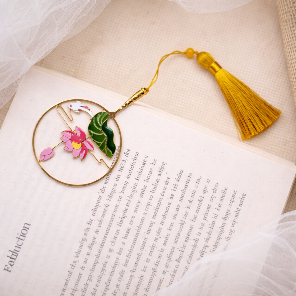 Brass Bookmarks Handcrafted Lotus Design Multicolor Bookmark with Tassel Gift for Teachers, Readers , Book Lovers, Student
