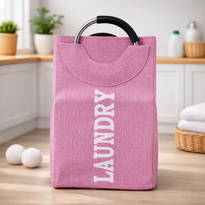 Structured Laundry Basket with Metal Handles | Large Fabric Laundry Carry Basket for Clothes, Toys & Storage (Pink | Metal Handle)