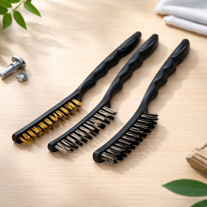 DecorTwist Heavy Duty 3-Piece Wire Brush Set – Brass, Nylon & Stainless Steel Bristles – Multi-Purpose Cleaning & Rust, Paint, Grime Removal Tool Kit