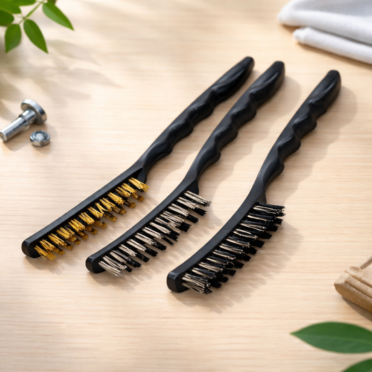 DecorTwist Heavy Duty 3-Piece Wire Brush Set – Brass, Nylon & Stainless Steel Bristles – Multi-Purpose Cleaning & Rust, Paint, Grime Removal Tool Kit
