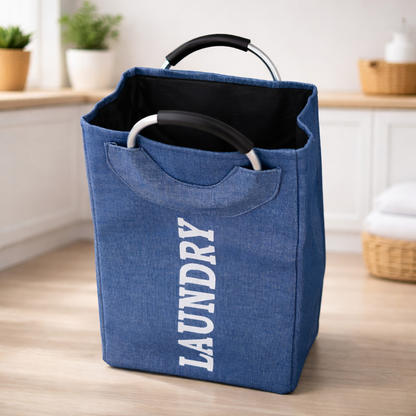 DecorTwist Structured Laundry Basket with Metal Handles | Large Fabric Laundry Carry Basket for Clothes, Toys & Storage (Blue | Metal Handle)