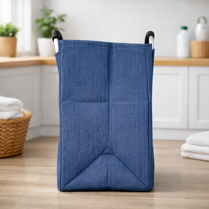 DecorTwist Structured Laundry Basket with Metal Handles | Large Fabric Laundry Carry Basket for Clothes, Toys & Storage (Blue | Metal Handle)