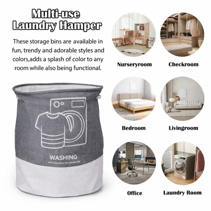 Foldable Laundry Basket for Clothes (Grey + White | Washing Graphic)