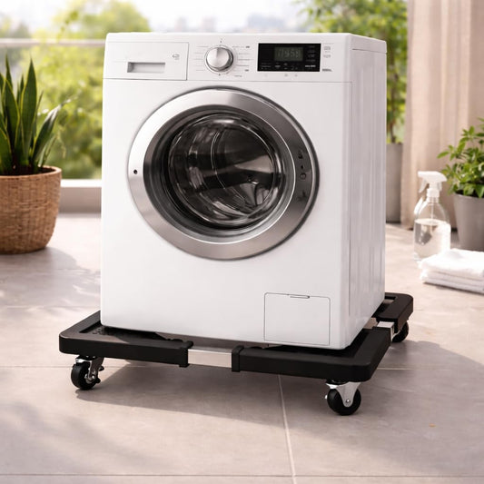 DecorTwist Washing Machine Stand with Wheels | Adjustable Fridge Stand Double Door | Anti Vibration Trolley for 6kg 7kg 8kg Machines | Heavy Duty Movable Cooler Stand | Lockable Wheels | (Black)