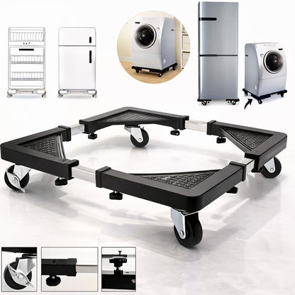 DecorTwist Washing Machine Stand with Wheels | Adjustable Fridge Stand Double Door | Anti Vibration Trolley for 6kg 7kg 8kg Machines | Heavy Duty Movable Cooler Stand | Lockable Wheels | (Black)