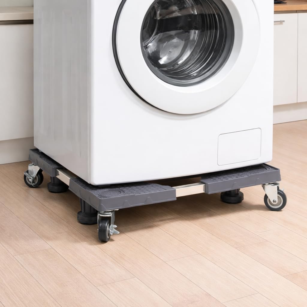 DecorTwist Washing Machine Stand with Wheels | Adjustable Fridge Stand Double Door | Anti Vibration Trolley for 6kg 7kg 8kg 10kg Machines | Heavy Duty Movable Cooler Stand | Lockable Wheels