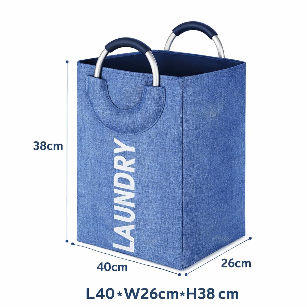 DecorTwist Structured Laundry Basket with Metal Handles | Large Fabric Laundry Carry Basket for Clothes, Toys & Storage (Blue | Metal Handle)