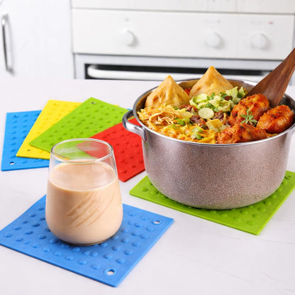 DecorTwist Multipurpose Pot Holder Dining Table Heat Protection Pads| Heat Resistant Anti-Slip Silicone Trivet Mat for Glass Table & Kitchen Countertop ( Rectangular)