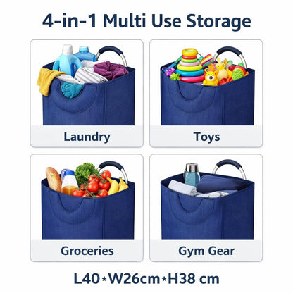 DecorTwist Structured Laundry Basket with Metal Handles | Large Fabric Laundry Carry Basket for Clothes, Toys & Storage (Blue | Metal Handle)