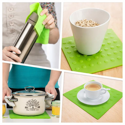 DecorTwist Multipurpose Pot Holder Dining Table Heat Protection Pads| Heat Resistant Anti-Slip Silicone Trivet Mat for Glass Table & Kitchen Countertop ( Rectangular)