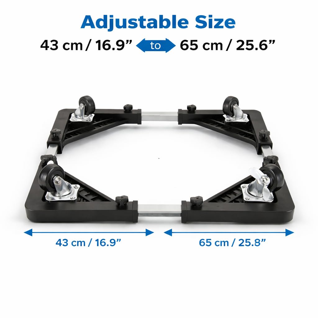 DecorTwist Washing Machine Stand with Wheels | Adjustable Fridge Stand Double Door | Anti Vibration Trolley for 6kg 7kg 8kg Machines | Heavy Duty Movable Cooler Stand | Lockable Wheels | (Black)