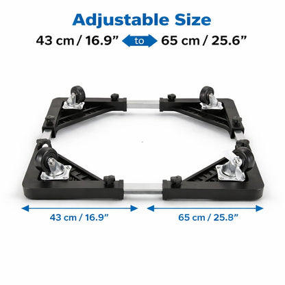 DecorTwist Washing Machine Stand with Wheels | Adjustable Fridge Stand Double Door | Anti Vibration Trolley for 6kg 7kg 8kg Machines | Heavy Duty Movable Cooler Stand | Lockable Wheels | (Black)