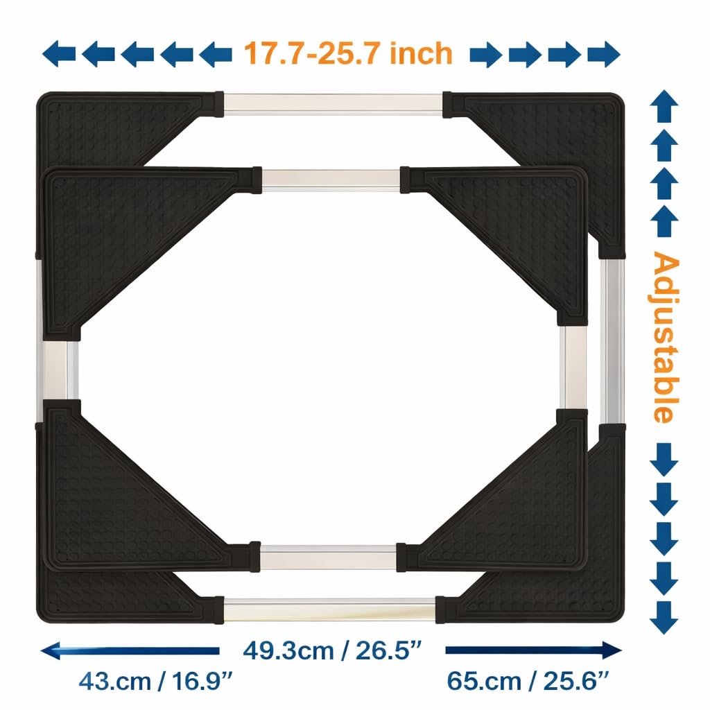 DecorTwist Washing Machine Stand with Wheels | Adjustable Fridge Stand Double Door | Anti Vibration Trolley for 6kg 7kg 8kg Machines | Heavy Duty Movable Cooler Stand | Lockable Wheels | (Black)