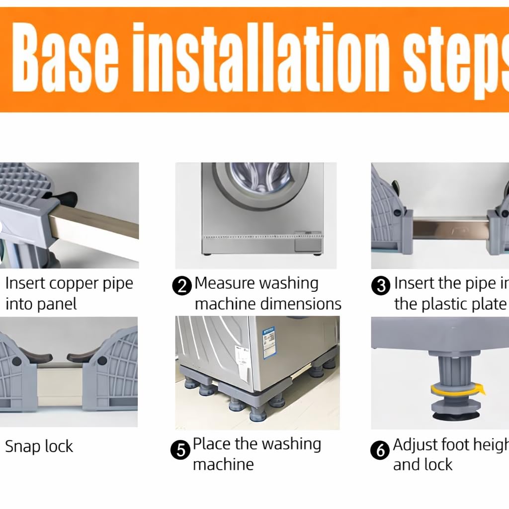 DecorTwist Washing Machine Stand with Wheels | Adjustable Fridge Stand Double Door | Anti Vibration Trolley for 6kg 7kg 8kg 10kg Machines | Heavy Duty Movable Cooler Stand | Lockable Wheels