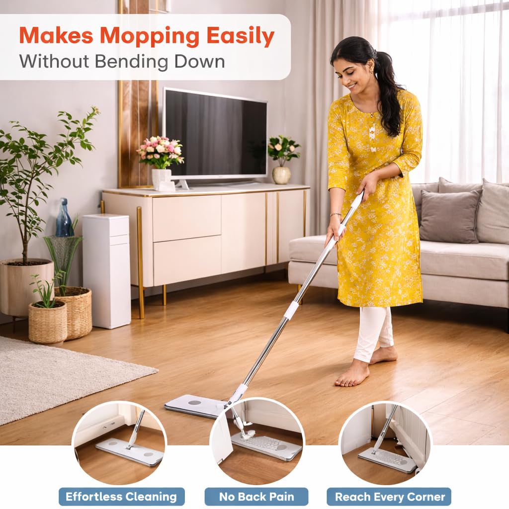 18-Inch Telescopic Floor Cleaning | Heavy-Duty Extendable Rod | Cotton Mop Head for Home, Office & Hospitals (Slider Squeeze Mop)