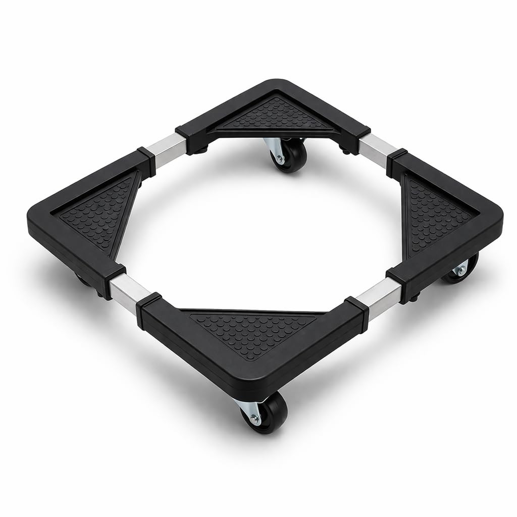 DecorTwist Washing Machine Stand with Wheels | Adjustable Fridge Stand Double Door | Anti Vibration Trolley for 6kg 7kg 8kg Machines | Heavy Duty Movable Cooler Stand | Lockable Wheels | (Black)