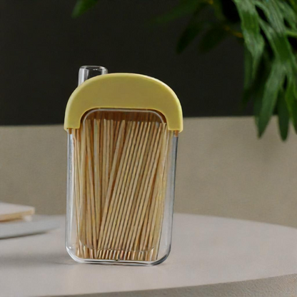 Plastic Toothpick Dispenser with 500 Toothpicks for Kitchen & Restaurant (Yellow)