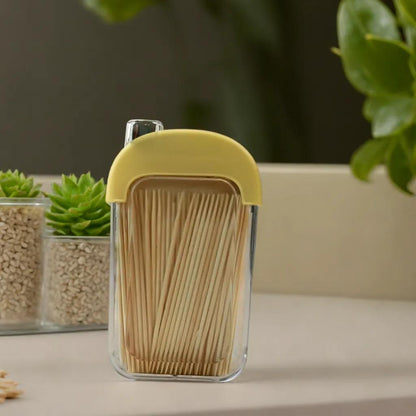 Plastic Toothpick Dispenser with 500 Toothpicks for Kitchen & Restaurant (Yellow)