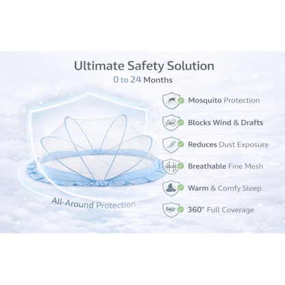 DecorTwist® Baby Mosquito Net Bottomless, Travel-Friendly, Foldable & Washable Safe Sleep Protection for Infants (0–24 Months) & Toddlers | 135×65×65 cm