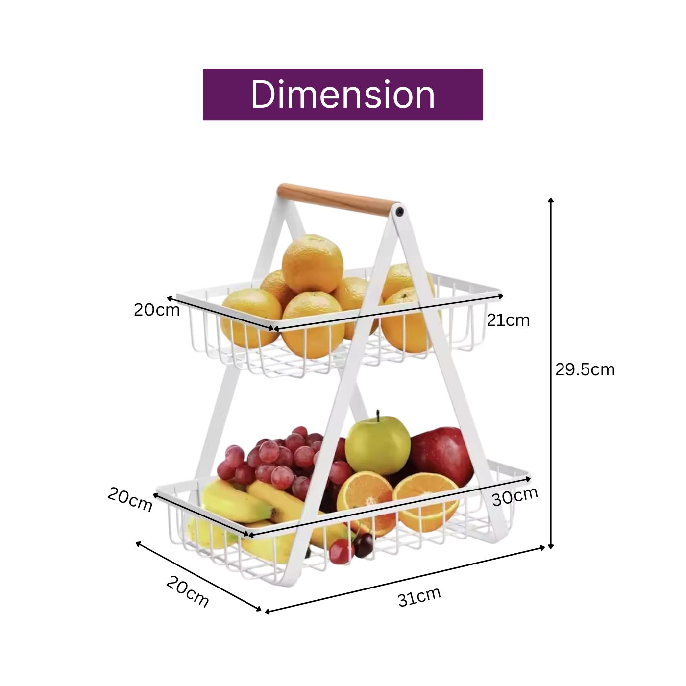 2-Tier Multifunctional Fruit Basket | Metal Fruit Holder Vegetable Basket for Kitchen Counter (White)