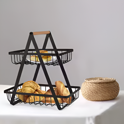 2-Tier Multifunctional Fruit Basket | Metal Fruit Holder Vegetable Basket for Kitchen Counter (Black)