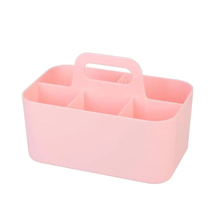 Multi-functional Plastic Desk and Bathroom Organizer 5 Compartments for Cosmetics, Pens, Pencils, and Toothpaste (Pink)