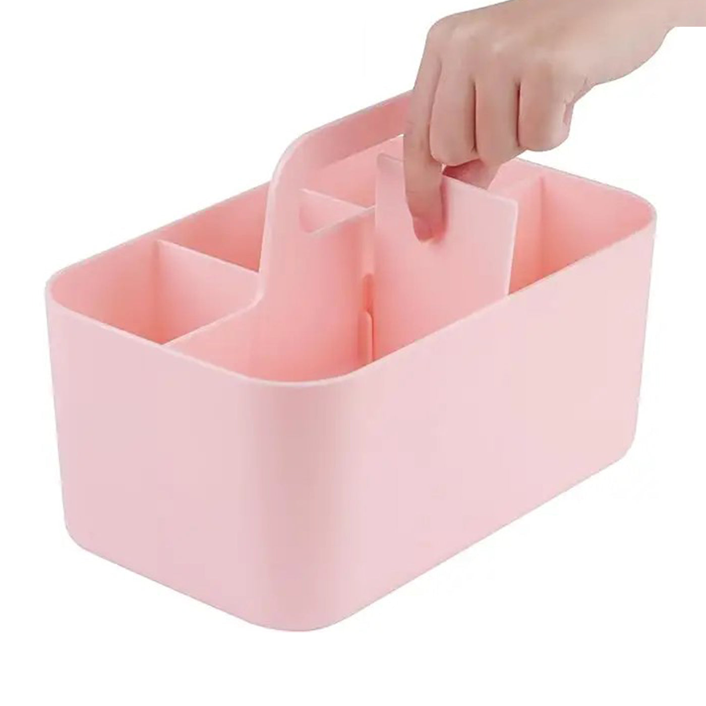 Multi-functional Plastic Desk and Bathroom Organizer 5 Compartments for Cosmetics, Pens, Pencils, and Toothpaste (Pink)