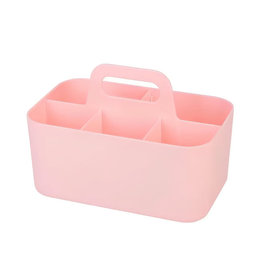 Multi-functional Plastic Desk and Bathroom Organizer 5 Compartments for Cosmetics, Pens, Pencils, and Toothpaste (Pink)