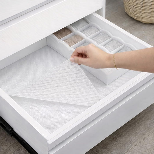 DecorTwist Pre Cut Kitchen Cabinet Mat Set of 4 (50x30 cm) Waterproof Anti Slip Shelf Drawer Liner for Modular Kitchen Fridge Wardrobe Cupboard Storage Protector EVA Ready to Use Reusable White Mats