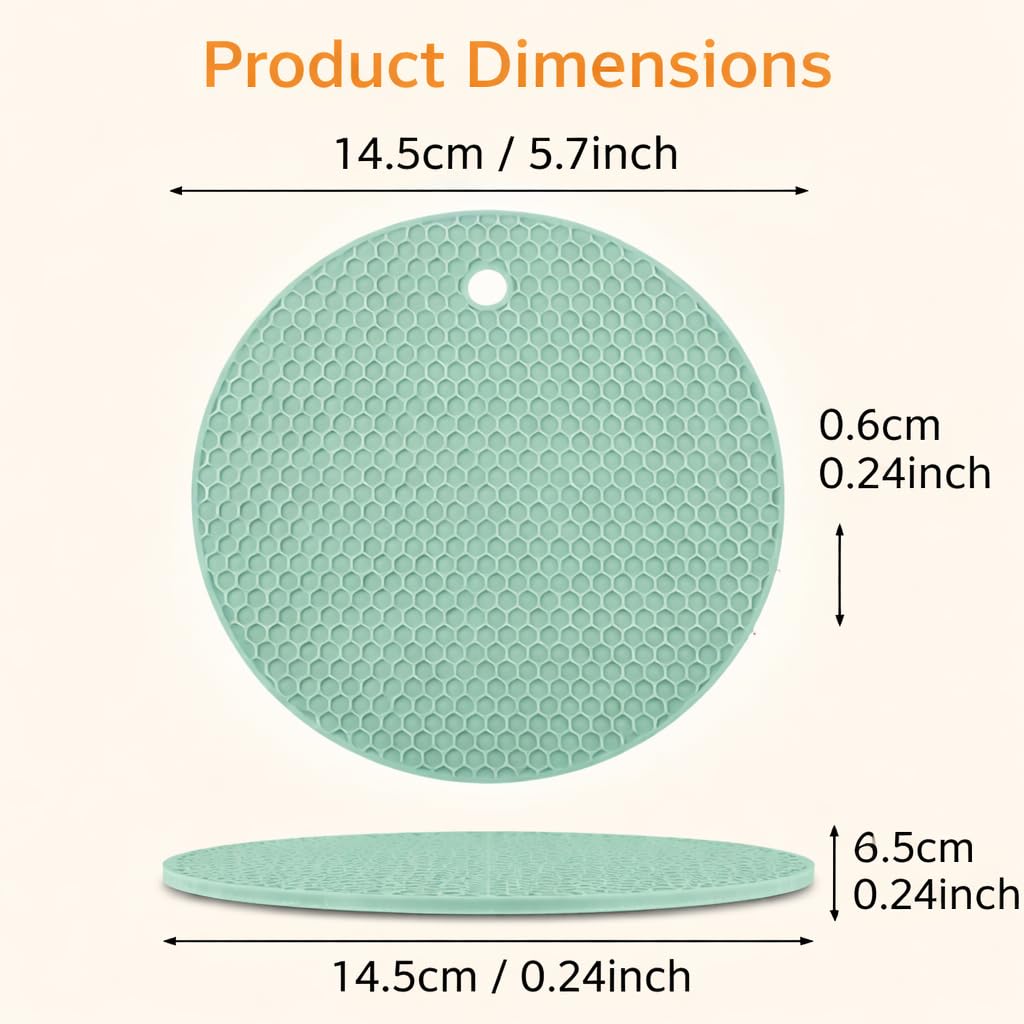 DecorTwist Multipurpose Pot Holder Dining Table Heat Protection Pads| Heat Resistant Anti-Slip Silicone Trivet Mat for Glass Table & Kitchen Countertop ( Round)