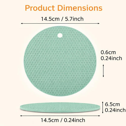 DecorTwist Multipurpose Pot Holder Dining Table Heat Protection Pads| Heat Resistant Anti-Slip Silicone Trivet Mat for Glass Table & Kitchen Countertop ( Round)