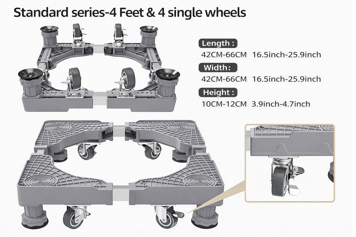 Universal Adjustable Appliance Stand – Heavy-Duty Base with 8 Lockable Wheels & 4 Legs, Load Capacity 120 kg (GRAY) (Size- 4 feet)